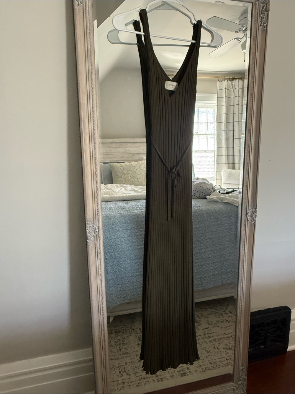 DISSH Olive Ribbed V-Neck Maxi with Waist Tie